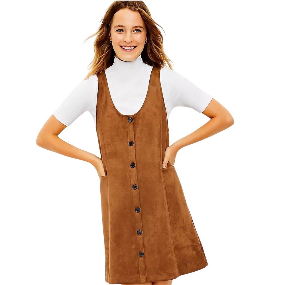 LOFT Brown Button-Front Midi Dress